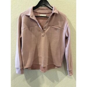 Sfera Basic Womens Pink Snap Button Pullover Sweatshirt Collared Rose Heathered